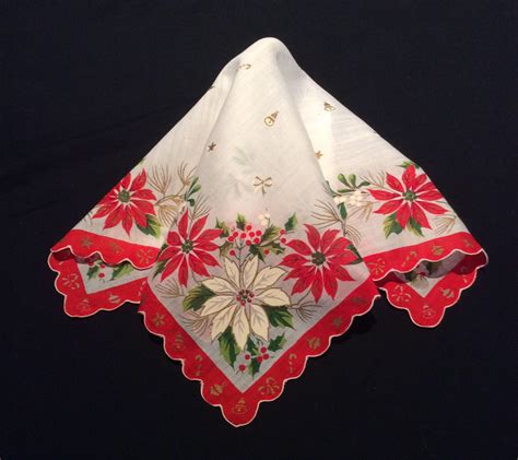 Vintage Christmas Handkerchief Holiday Hankerchief Red And Etsy