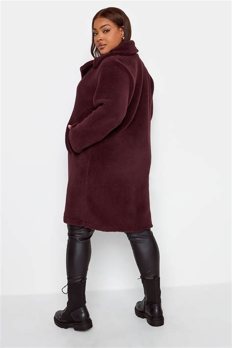 Yours Curve Plus Size Dark Red Faux Fur Coat Yours Clothing