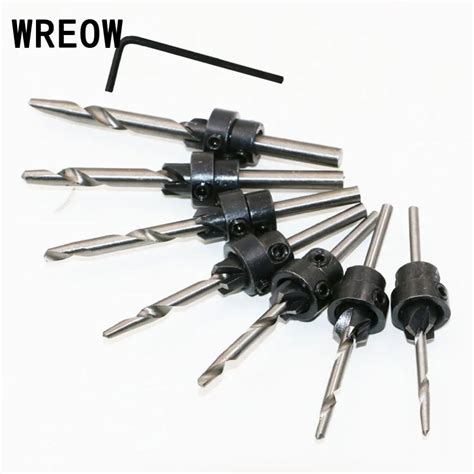 7pc Tapered Screw Countersink Drill Bit HSS Countersink Heavy Wood Set ...