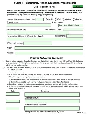 Fillable Online Uwlax FORM 1 Community Health Education Preceptorship