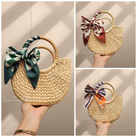 Túi cói CỰC HOT Túi lục bình Vintage đi biển chụp ảnh decor siêu đẹp quai mây ngang cm