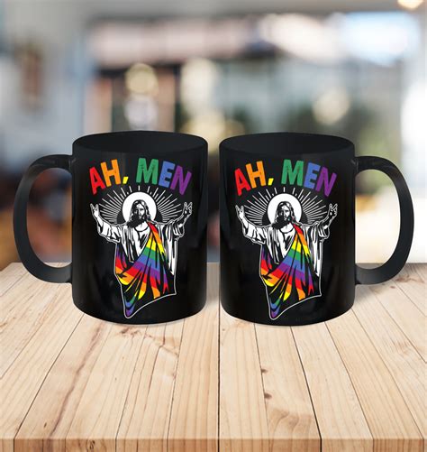 Ah Men Funny Lgbt Gay Pride Jesus Rainbow Flag Christian Ceramic Mug