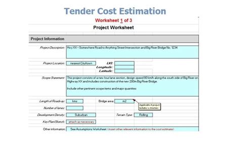 Tender Cost Estimation Spreadsheet Estimation Tenders Cost