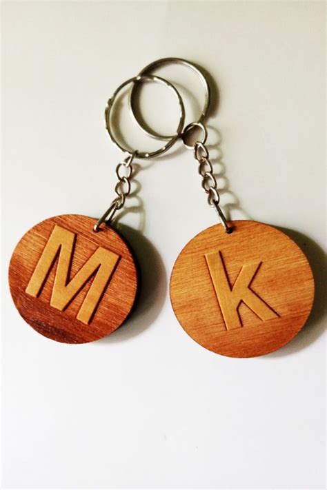 Couples Keychain, Wooden Key Rings for Couples, His and Her Initial ...