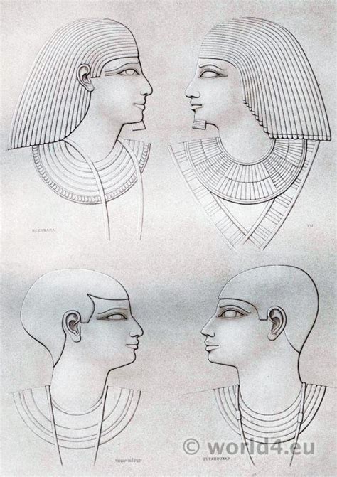 Ancient Egypt hairstyles from various periods.