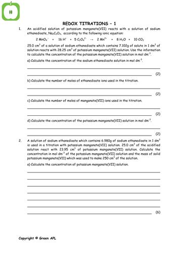 Redox Titrations Teaching Resources