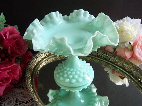 Fenton Green Pastel Compote Fenton Hobnail Compote Fenton Green