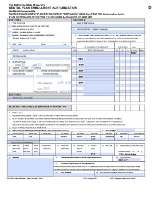 Fillable Online Csun Dental Plan Enrollment Authorization D Csun Fax