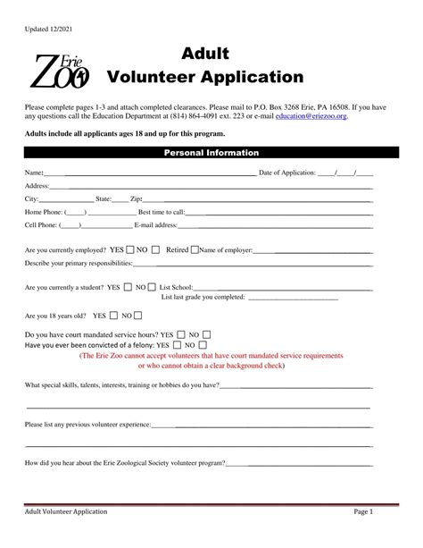 Free Printable Volunteer Application Templates Word Pdf Non Profit Form