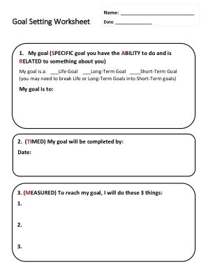 Fillable Online Goal Setting Worksheet Blank Template Goal Setting