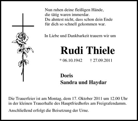 Traueranzeigen Von Rudi Thiele Trauer In NRW De