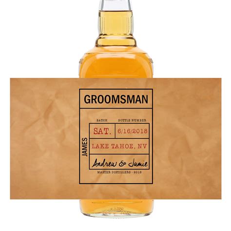 Wedding Party Groomsmen Whiskey Bottle Labels Brown Personalized Liquor Bottle Invitation