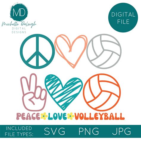 Peace Love Volleyball Svg Digital File Volleyball Digital Download Svg