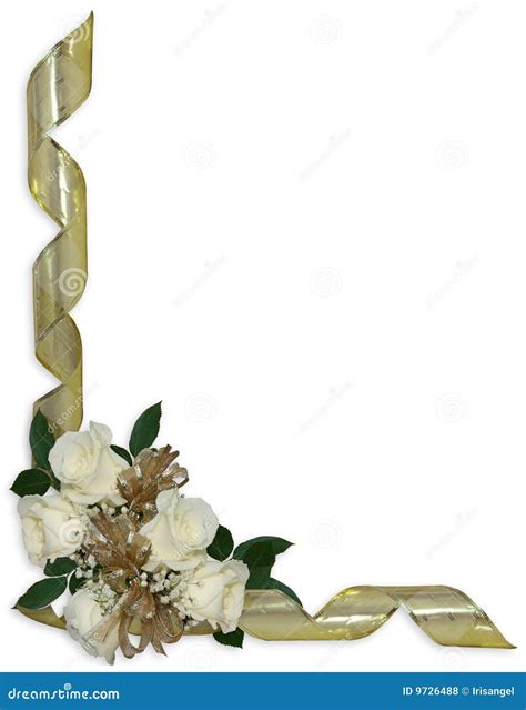 White Roses Gold Ribbons Floral Border Stock Illustration ...