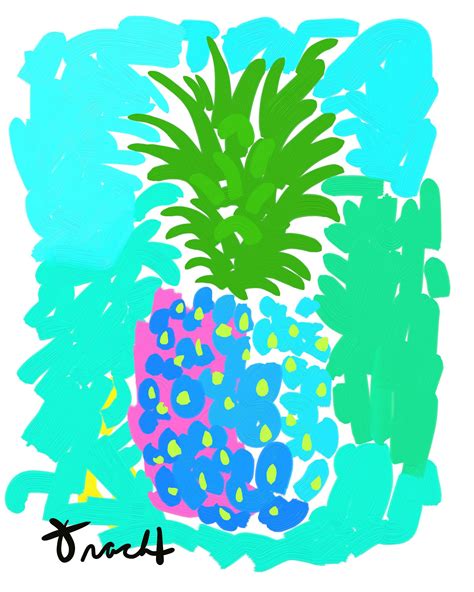 Blue Pineapple With Aqua and Green Background by Kelly Tracht, Happy ...