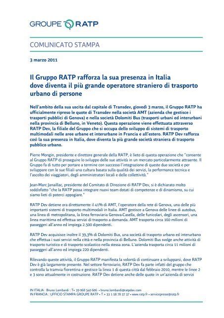 Il Gruppo Ratp Rafforza La Sua Presenza In Italia Dove Ratp Dev