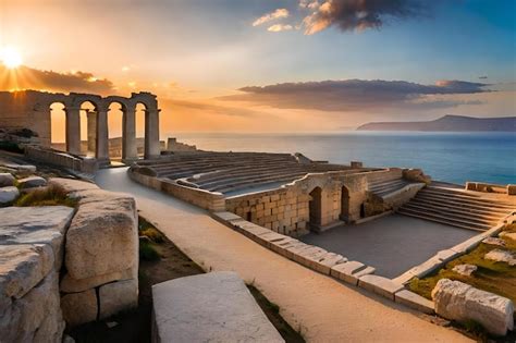 Una Vista Del Atardecer De Las Ruinas Del Antiguo Teatro Griego Foto