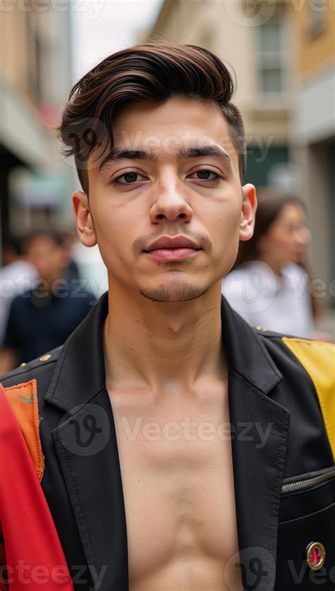 Un Joven De Tem Tica Lgbtq Moda Retrato Presentando Un Elegante Maquillada Gay Masculino Modelo