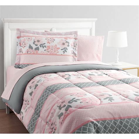 Pink And Grey Floral Comforter Set The Urban Decor