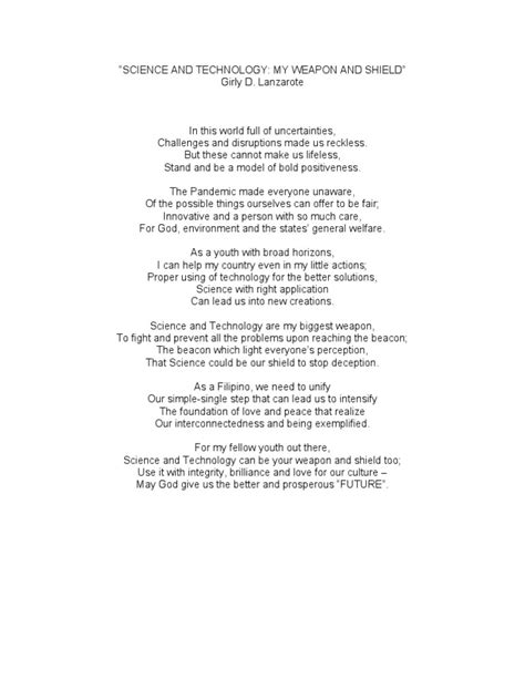 Science And Technology Poem Pdf