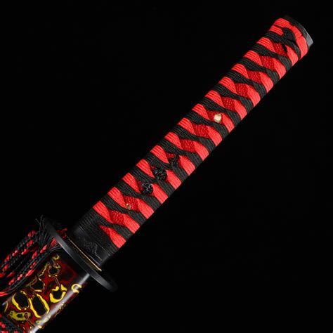 Black And Red Katana Handmade Japanese Katana Sword With Black Blade