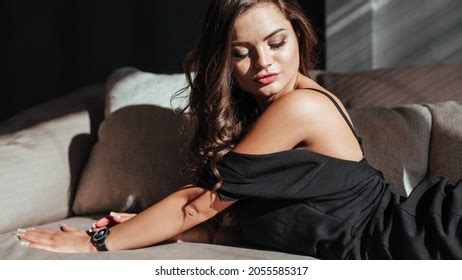 Portrait Sexy Brunette Black Dress On Stock Photo 2055585317 Shutterstock
