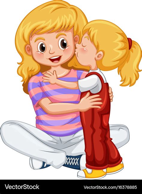 Little girl kissing mother Royalty Free Vector Image