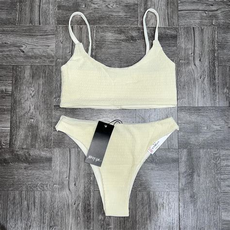 New With Tag Nasty Gal Cream Colored Smocked Bikini Depop