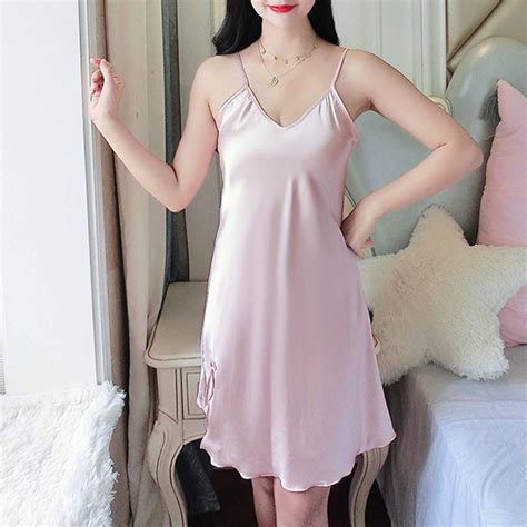 Nightgowns For Women Silk Nightdress V Neck Lingerie Sleepwear Adjustable Spaghetti Strap Short