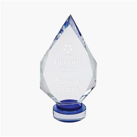 Engraved Crystal Faceted Blue Pedestal Diamond Award Crystal Images Inc