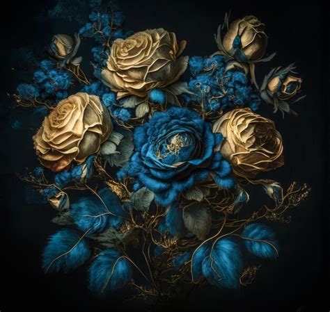 Premium Photo Illustration Of A Graceful Bouquet Of Flowers In Blue