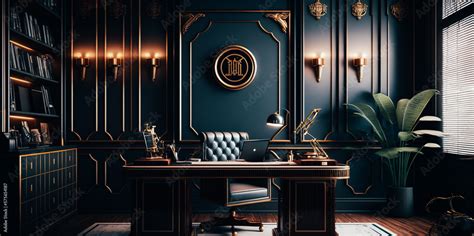 Art Deco Office Interior With Elegant Details Such As Wall Panels