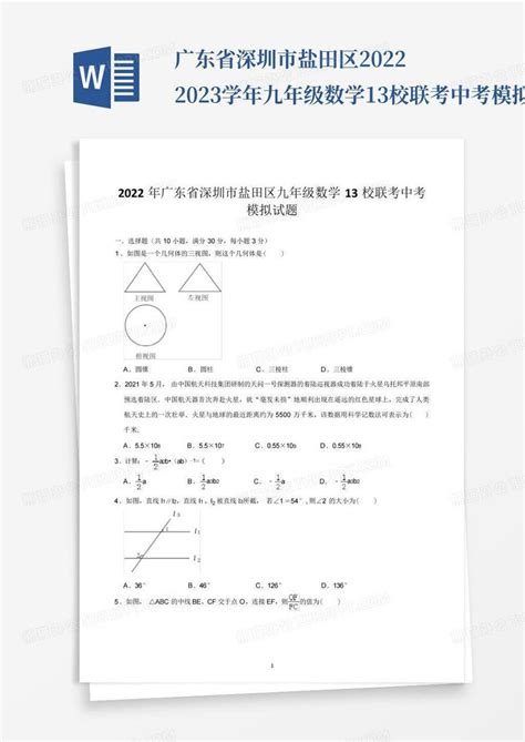 广东省深圳市盐田区2022 2023学年九年级数学13校联考中考模拟试题word模板下载编号lpwjzdko熊猫办公