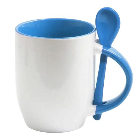 Caneca de Cerâmica Interior Alça e Colher Azul Claro 325ml Só