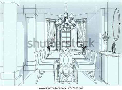 Dining Room Sketch Perspective Drawing Stock Illustration 2292611367 ...