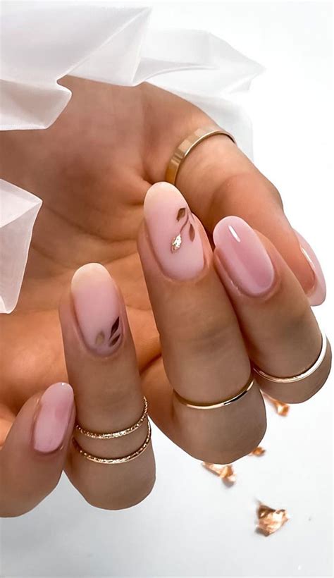 Beautiful Neutral Nails To Welcome Gold Leaf Matte Nude Pink