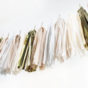 DIY Tissue Tassel Garland Kit Champagne Gold Gray Ivory Nude White Paper Modern Room