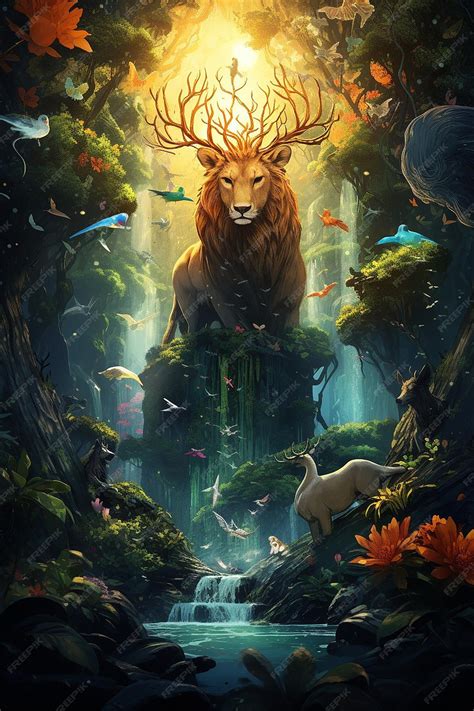 Premium Photo | 3D mythical forest scene where endangered animals are ...