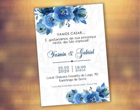 Arte Convite Digital Casamento Floral Azul Noivado Virtual Elo7