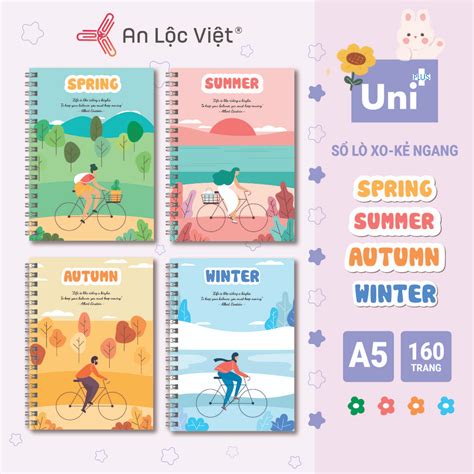 SET 4 CUỐN GỒM 4 MẪU SIÊU HOT Sổ A5 120 trang Kẻ nganh giấy dày định lượng 70gsm màu kem