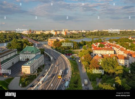 Beautiful Warsaw Cityscape With Bridge Over The Vistula River Poland