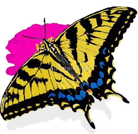 A Yellow And Black Butterfly Sitting On Top Of A Pink Flower