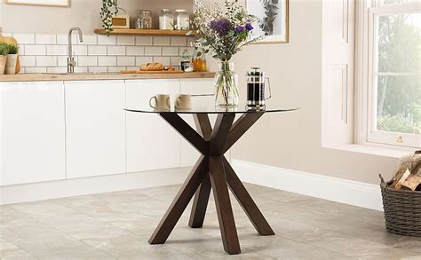 Hatton Round Dining Table 100cm Glass And Dark Solid Hardwood Only £199