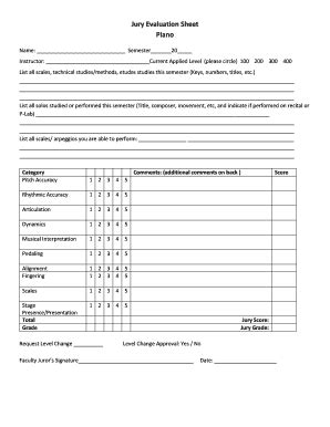 Fillable Online Jury Evaluation Sheet Piano Dickinson State