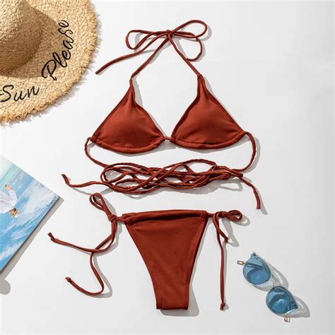 Multicolor Brazilian Thong String Bikini Swimwear Sets Sexy Bandage Swimwear For Women Micro