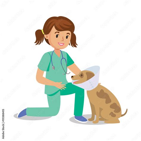 Girl Holding Dog Vet Girl Pet Doctor Cute Cartoon Girl Stock Vector