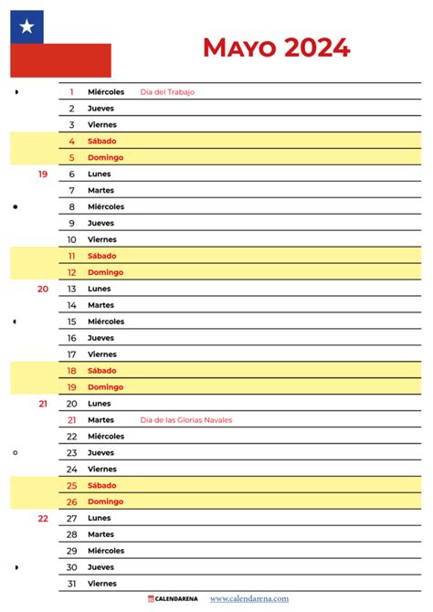 Calendario Mayó 2024 Chile