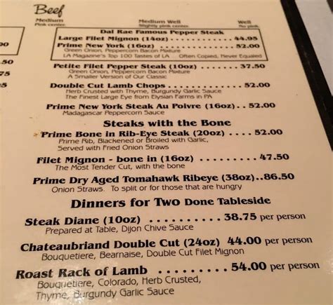 Menu at Dal Rae Restaurant, Pico Rivera