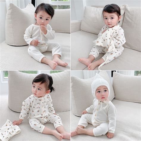 Readystock Baju Set Tidur Uni Sex Baby Boy Girl Pajamas Romper With Cap Ins