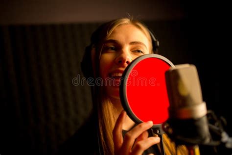 Singing Young Girl In Recording Studio. Stock Image - Image of girl, disco: 108520951